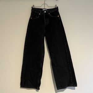 Zara 100% Cotton Ankle Wide Leg Black Jeans